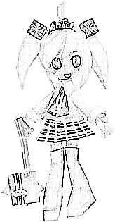 Colouringpicture of a paper Anime cartoon girl