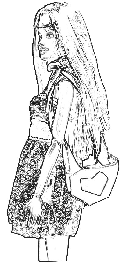 colouring picture of barbie with an origami  shoulderbag