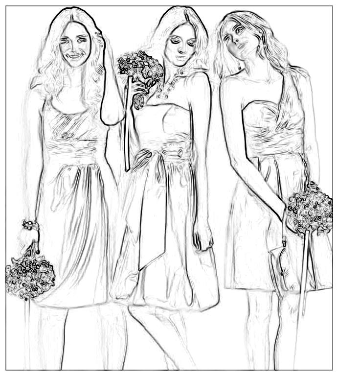Wedding Fashion Girls Colouring Picture