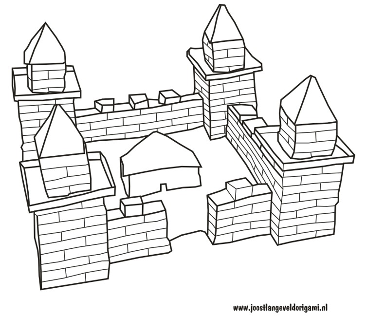 colouring picture of an origami castle