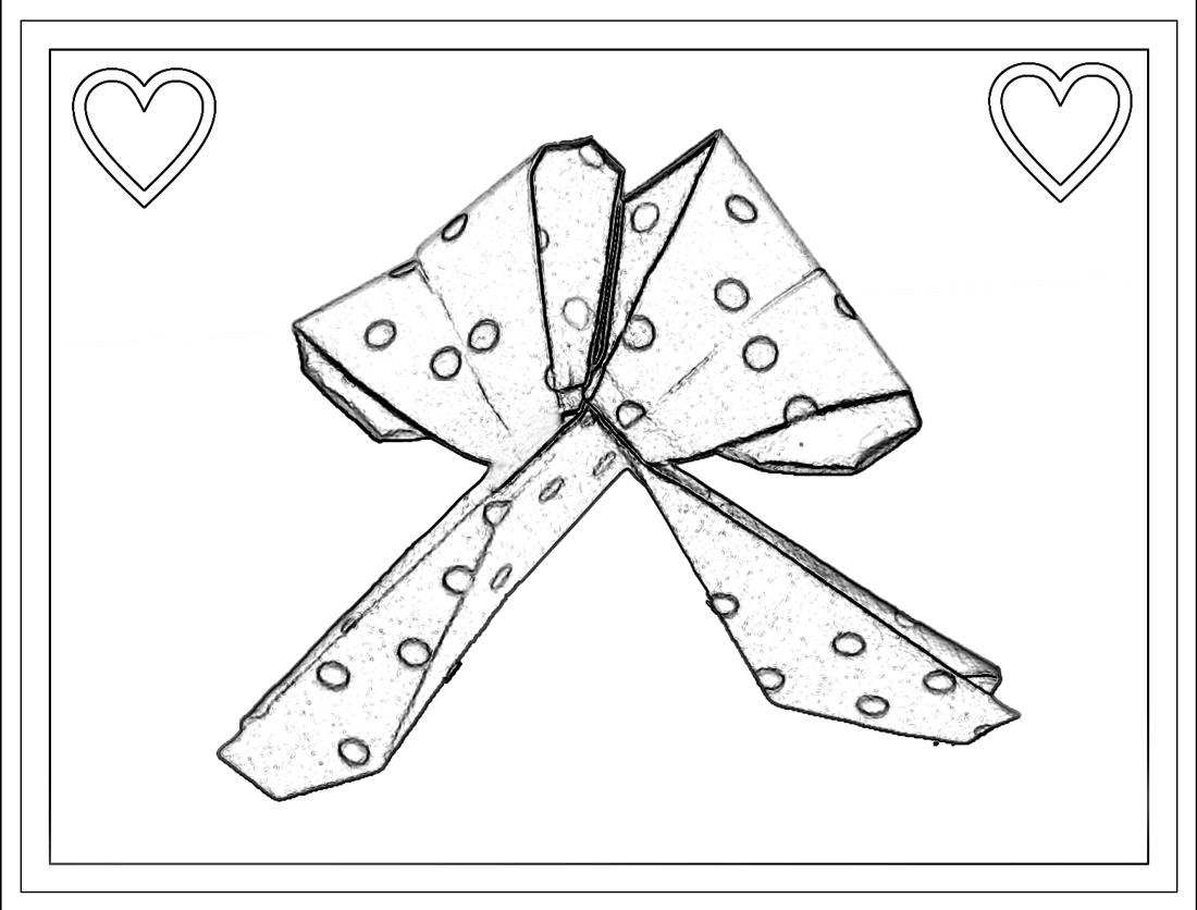 Colouring picture of a kawaii origami polka dot bow