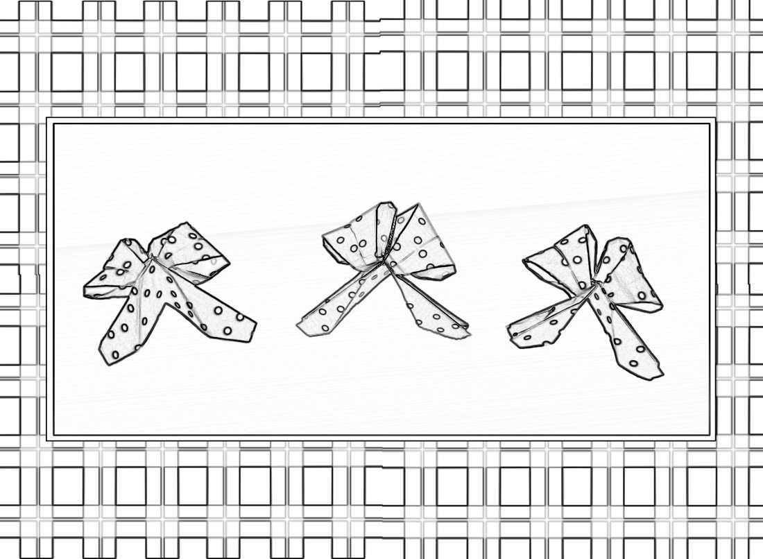 Colouring picture of cute origami polkadot bows
