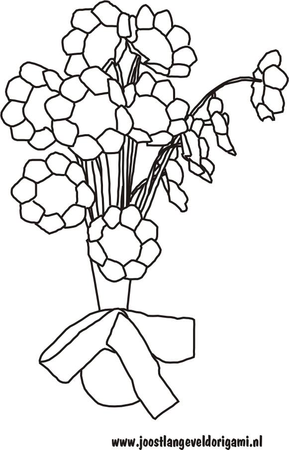 colouring picture of cute daisies in a vase with bow