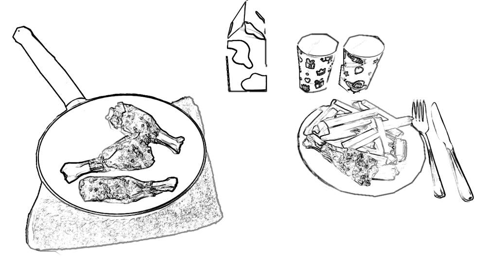 Drumsticks and French Fries Colouring Picture