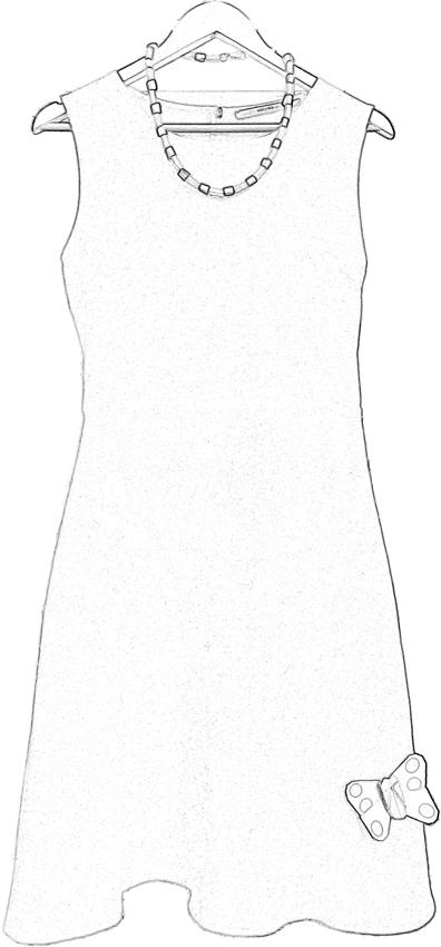 Coloring picture of a dress with butterfly