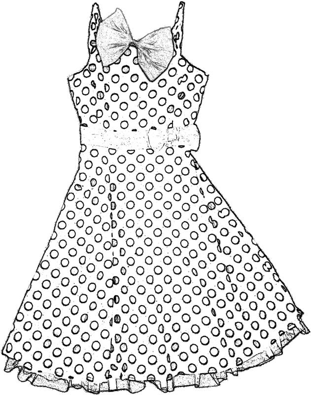 Kleurplaat van een polkadots jurk met grote strik