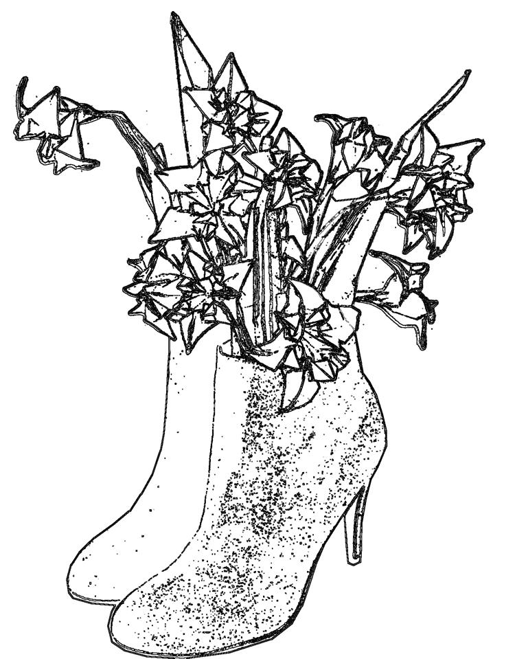 Flowers in shoes coloring picture