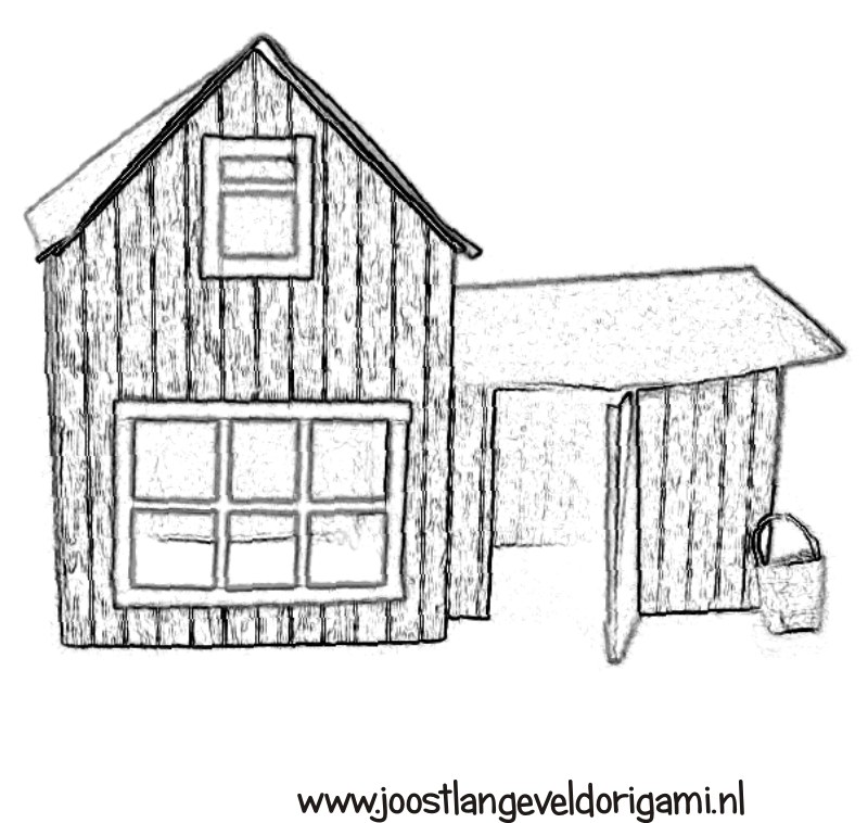 kleurplaat van een houten huisje