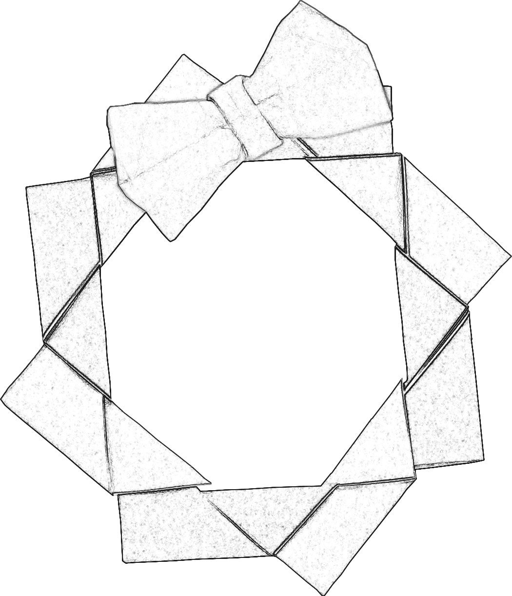 colouring picture of an origami modular wreath with bow
