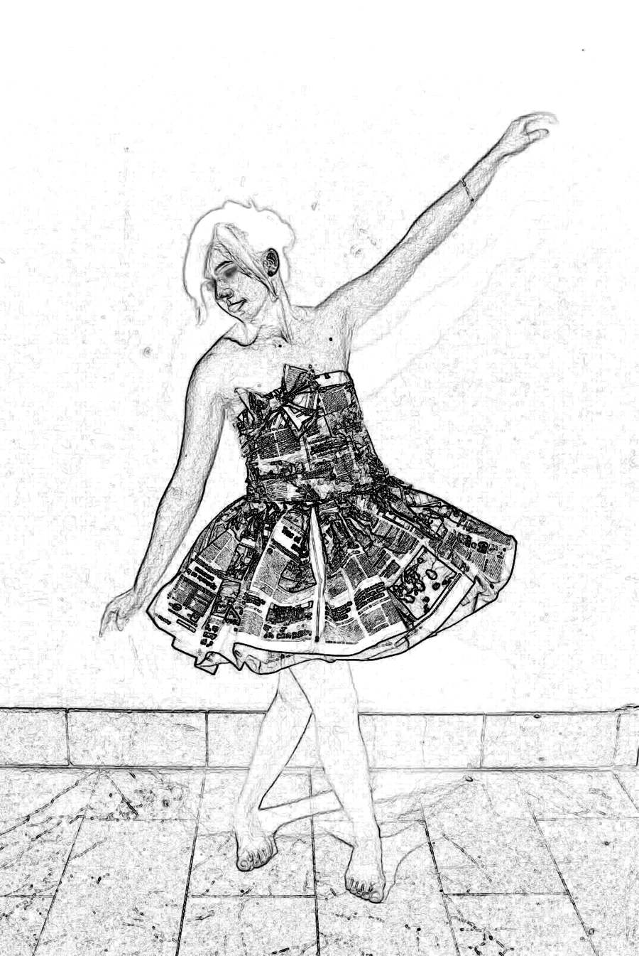 origami newspaper dress colouring picture