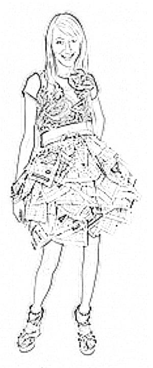 Colouring picture of an origami papercraft newspaper skirt