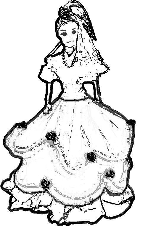 Doll with princess dress coloring picture
