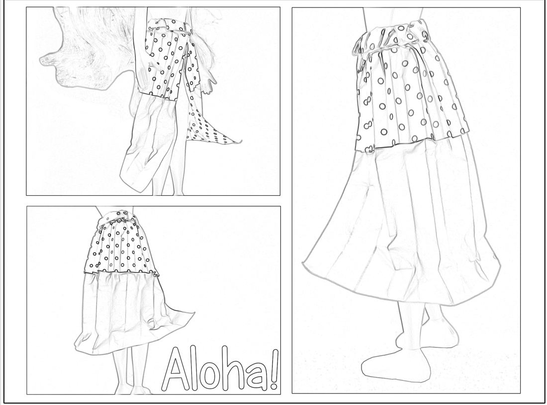 Colouring picture of an origami summer skirt