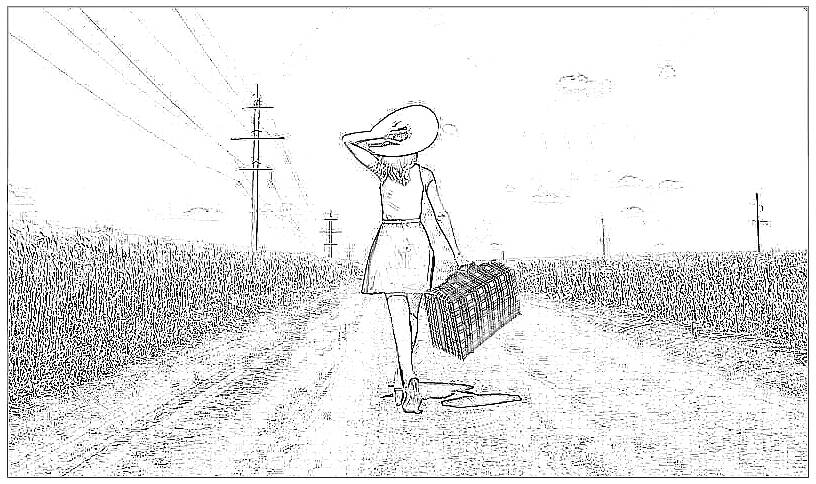 Girl with suitcase coloring picture