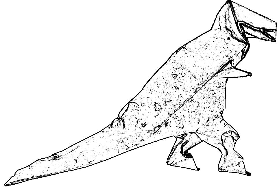 Colouring picture of an origami T-Rex Dinosaur