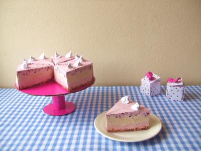 pink origami cake with whipped cream