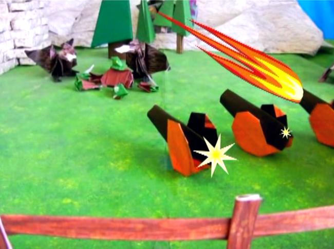 Origami cannons in an animation video
