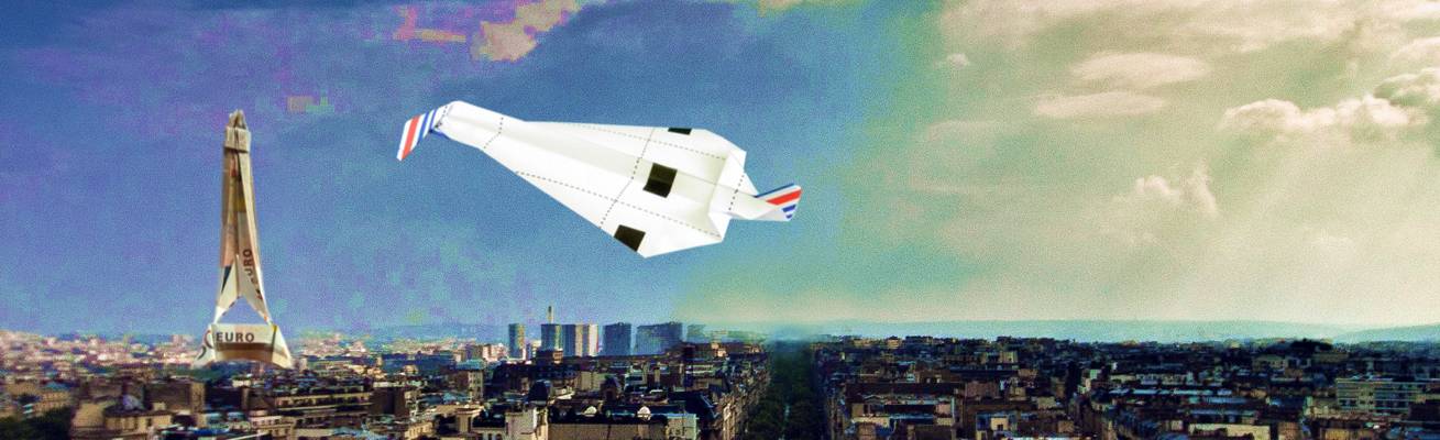 Origami Concorde above Paris