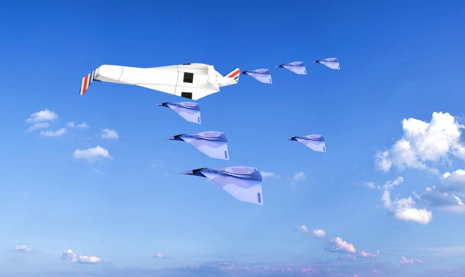 Vliegtuigen van papier in formatievlucht