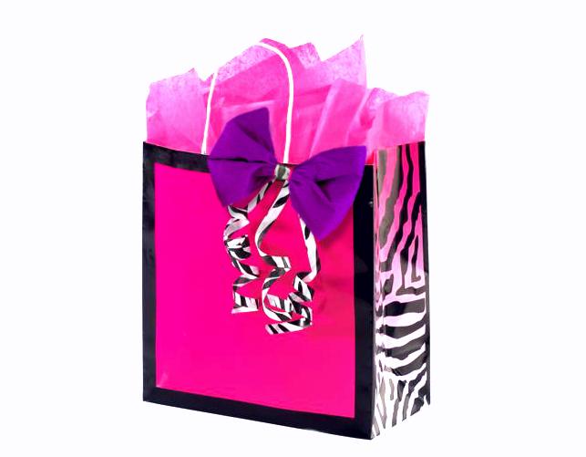 Zebra bag with crepe paper bow