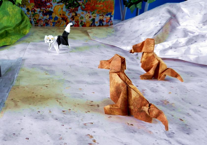 Origami dogs and cat