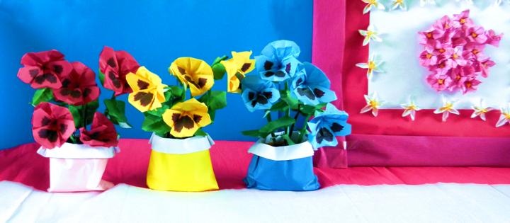 Origami Pansies in paper flower gift bags