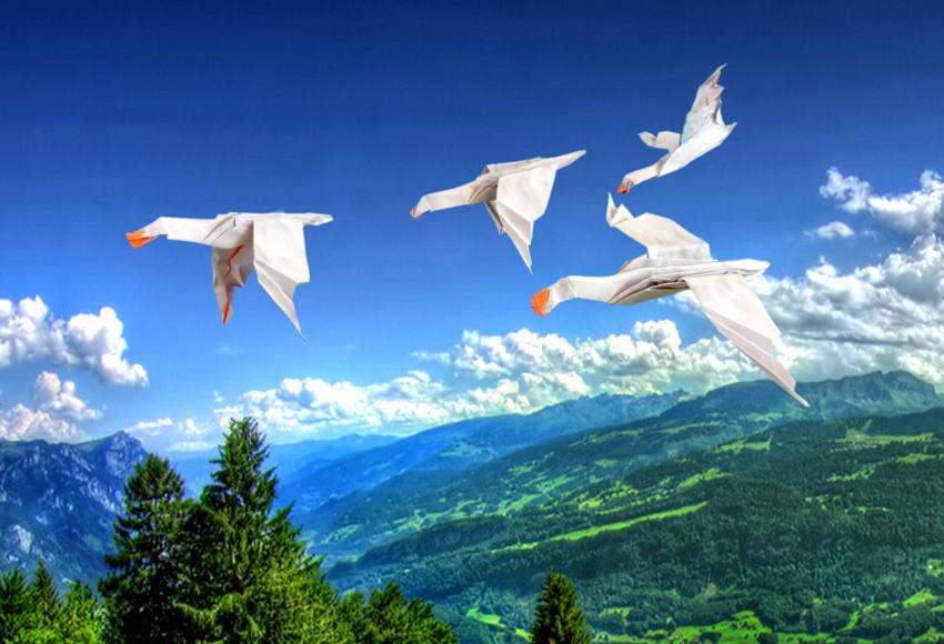 Origami Geese in flight
