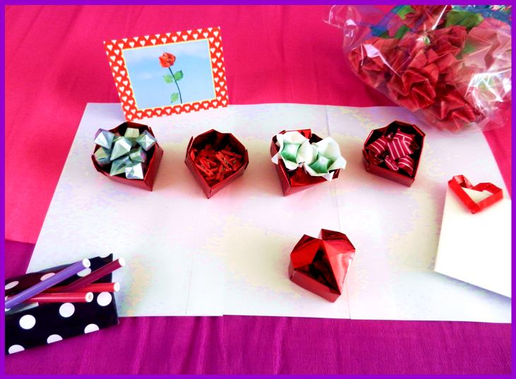 Valentine Origami heart shaped boxes