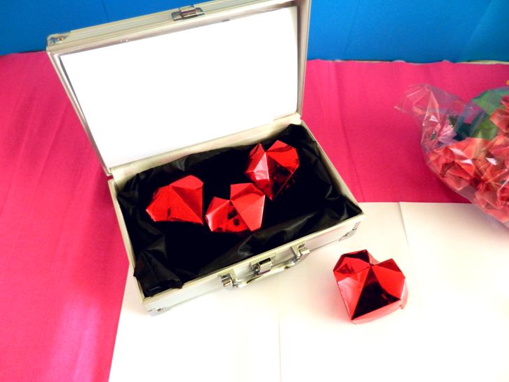 Suitcase with Origami heart shaped boxes