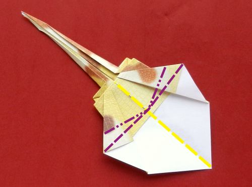 een origami dinosaurus vouwen, Parasaurolophus