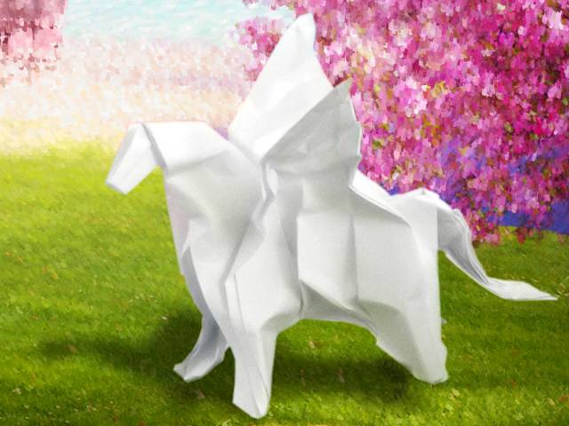 Origami Pegasus paard met vleugels