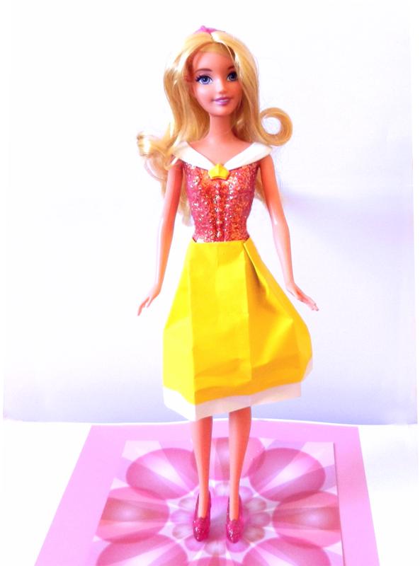Barbie with paper Origami knee length skirt