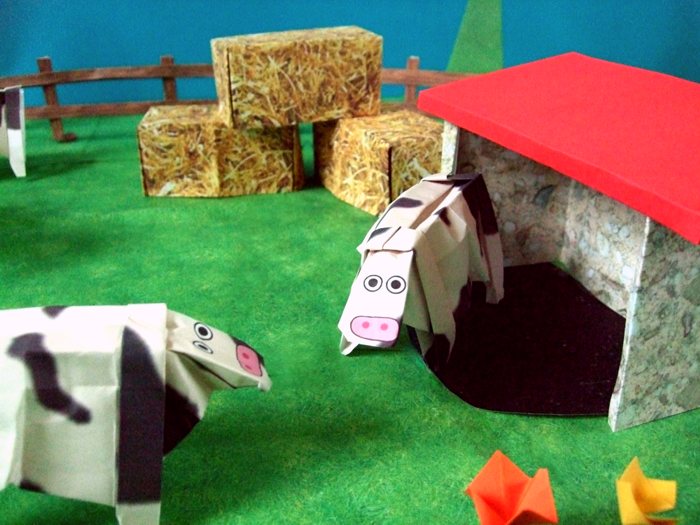 funny origami cows talking to each other