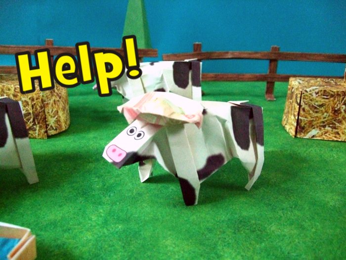 origami cow screaming for help