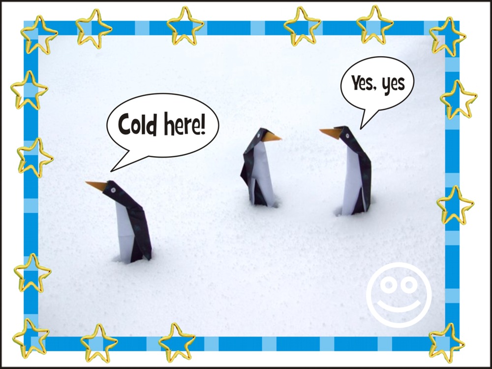 printable card with funky origami penguins