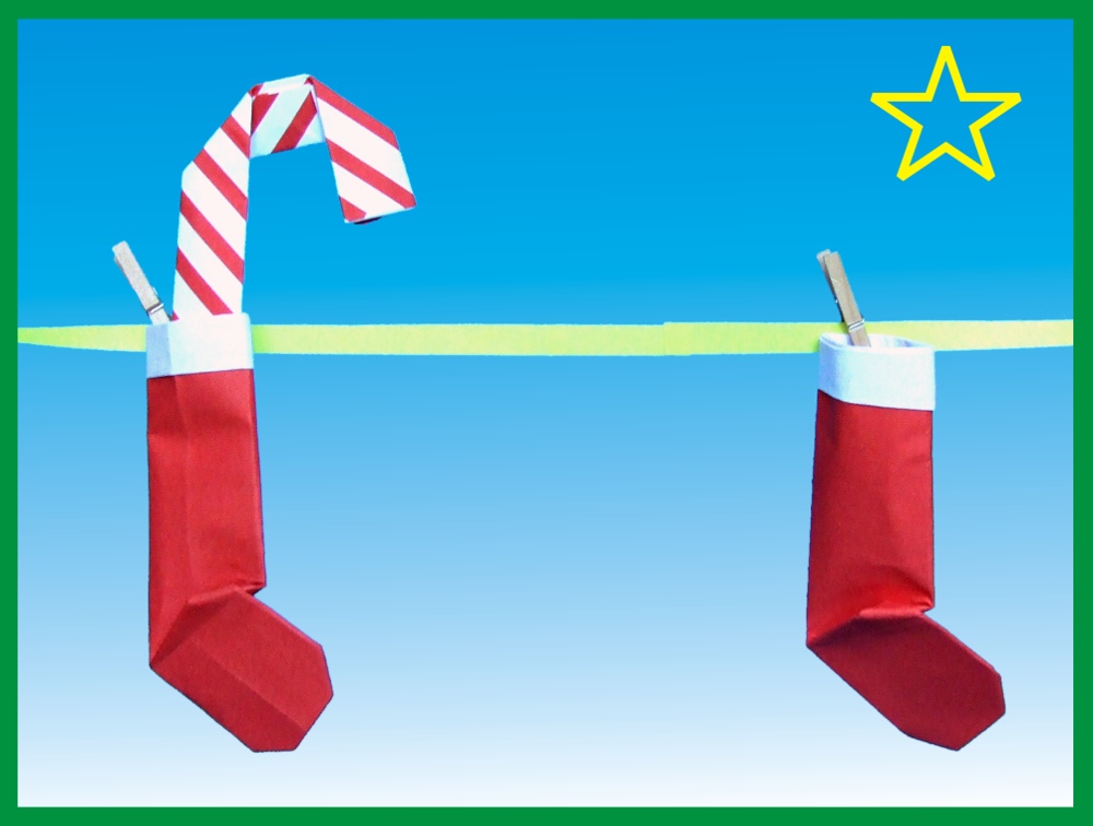 printable christmas card with origami santa socks