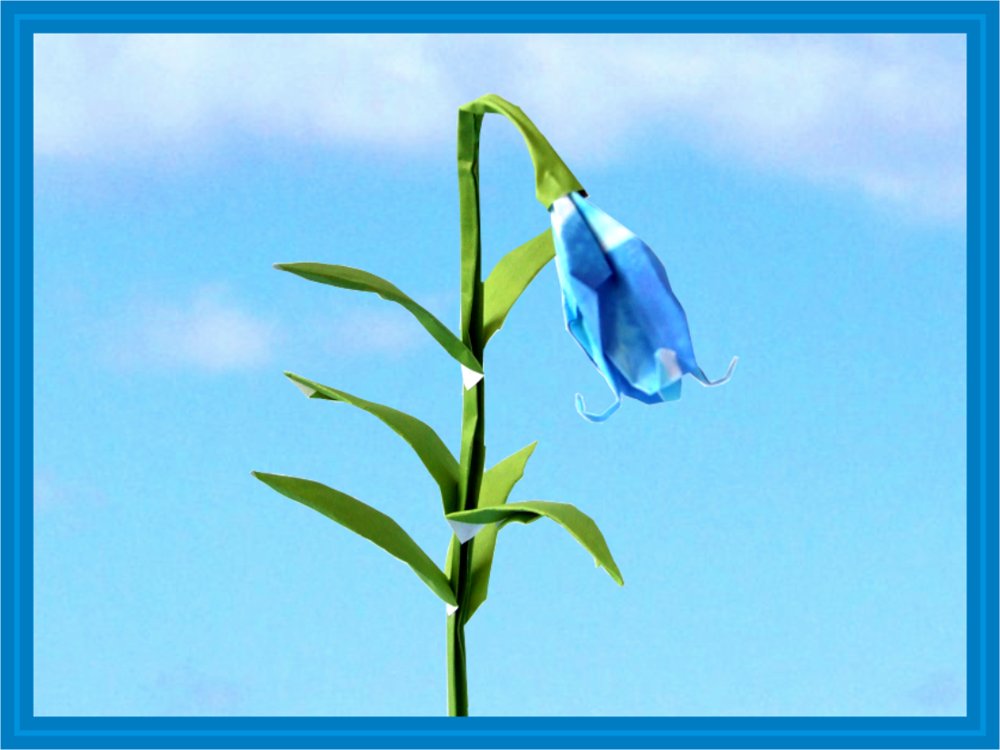 printable card with an origami bluebell flower