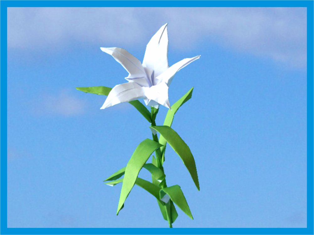 printable card of an origami lily with five petals