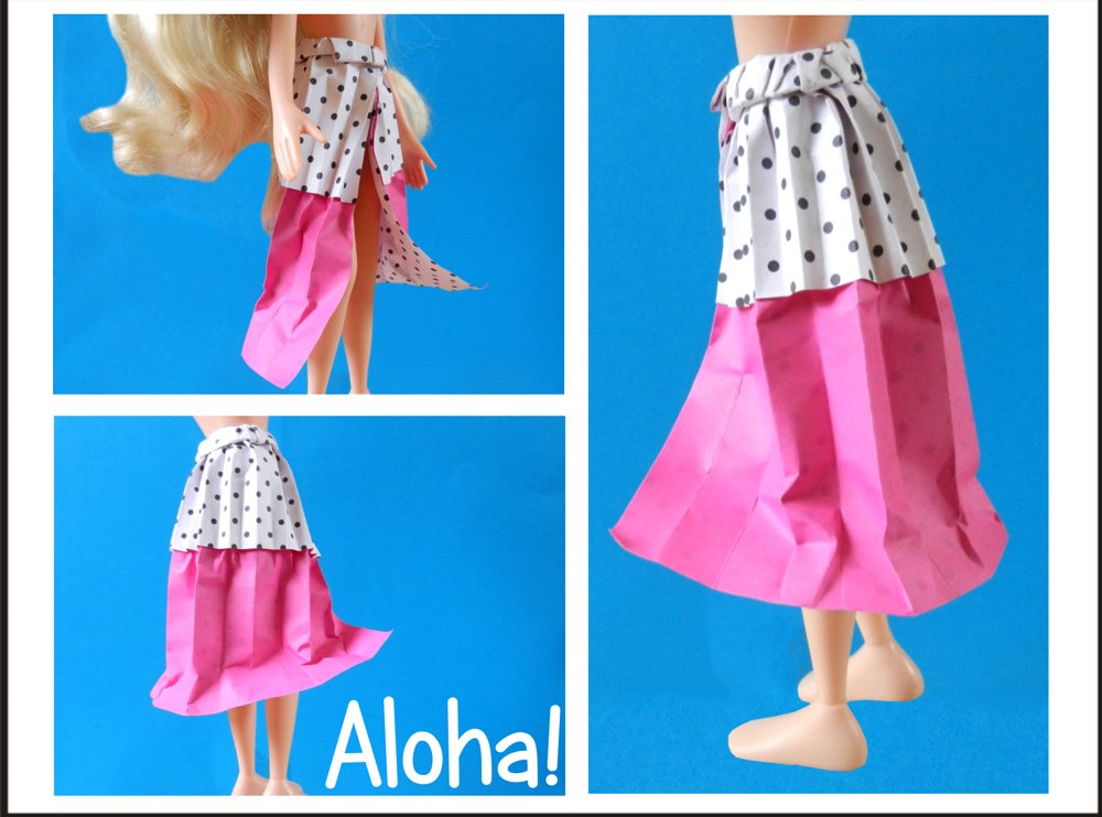 printable card with barbie in an origami skirt