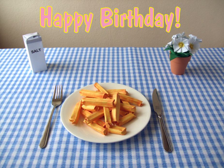 free card with a plate origami french fries
