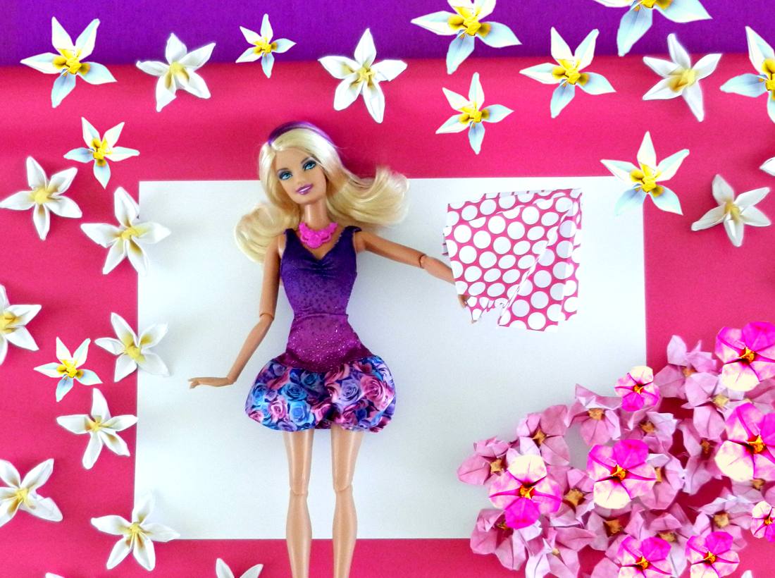 Origami Barbie Flower Rain Card