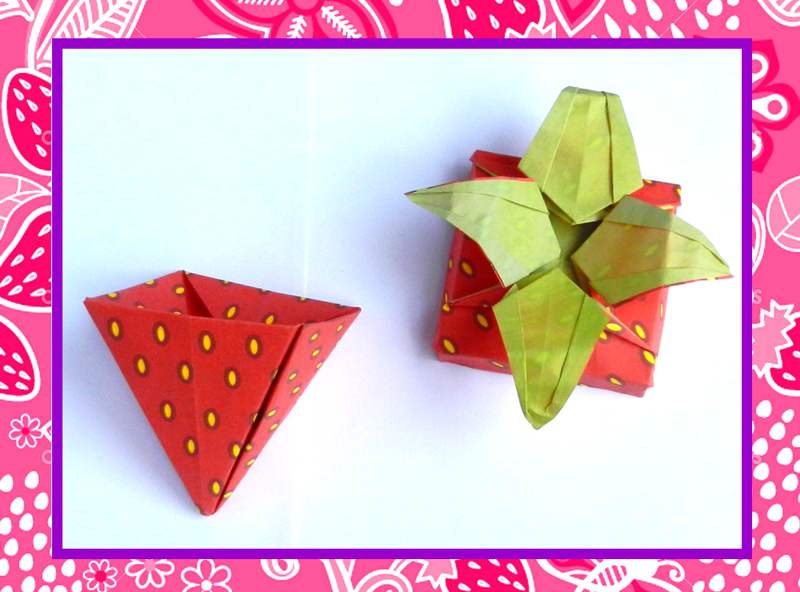 Card with an Origami strawberry box