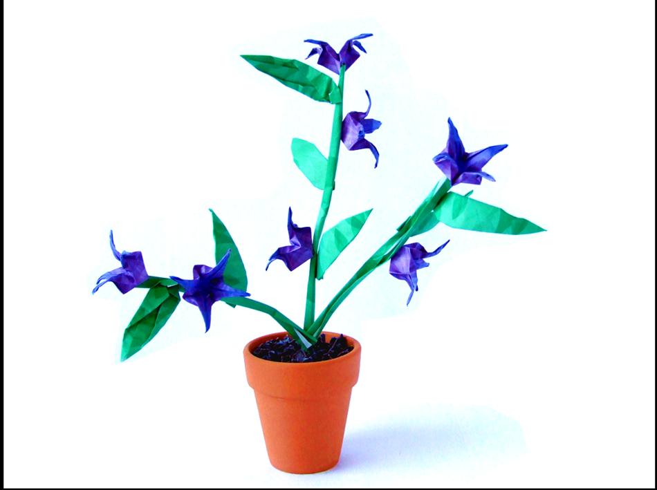 Origami bloemen in een potje
