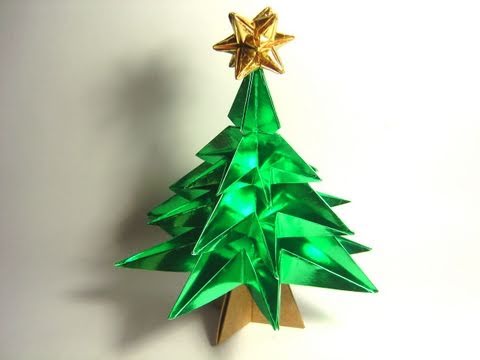 foil paper origami christmas tree