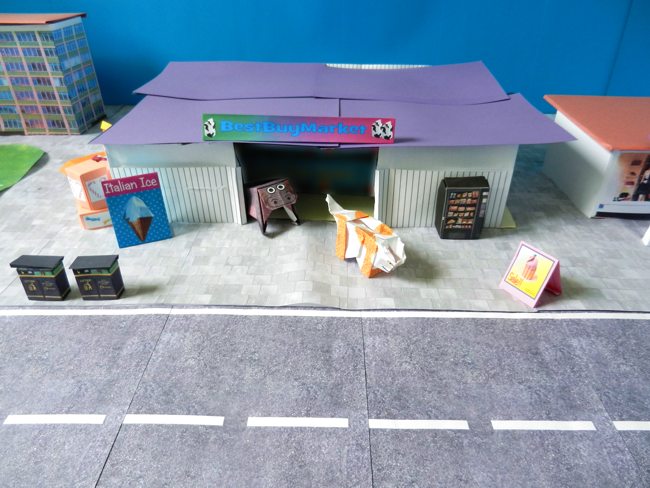 origami supermarket in a papercraft town