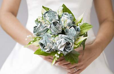 Bruidsboeket met bloemen van papier