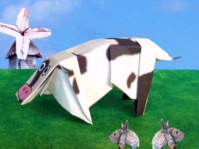 jigsaw puzzle of a papercraft origami cow