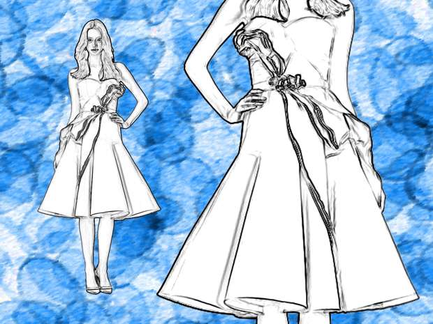 Origami cocktail dress fashion drawing