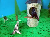 Origami pigeon and blackbird