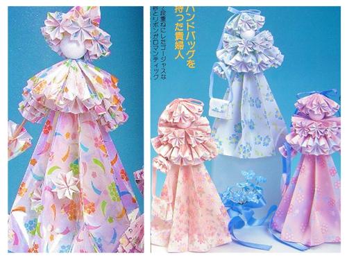 Japanese paper origami flower dolls